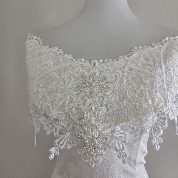 Jessica McClintock Vintage Lace Jacquard Brocade Wedding Dress Bridal Medium - Picture 4 of 13